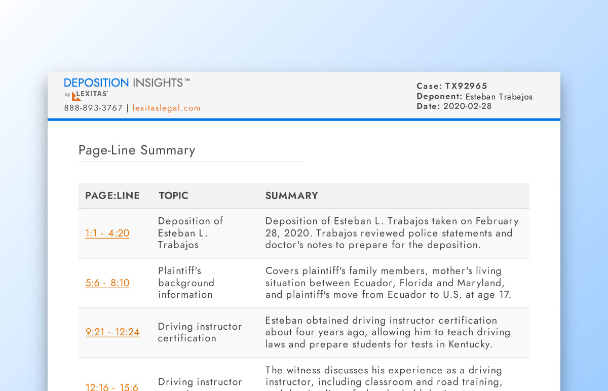 Deposition Insights™ Summaries